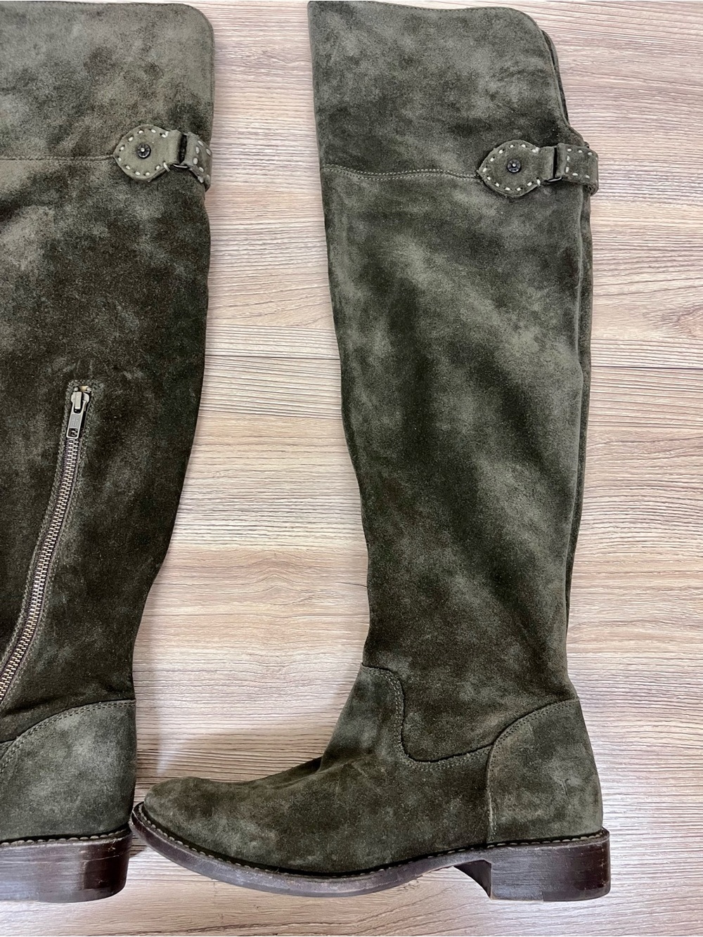 Frye "Shirley" over the knee Suede Military Green Combat boot Size 7 - Picture 9 of 12